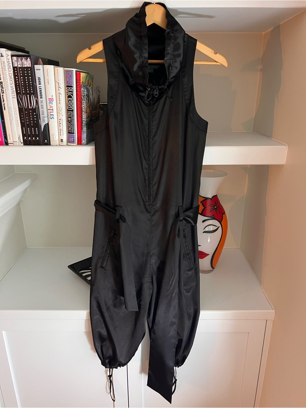 Armani Exchange Black Satin Sleeveless Cowl-Neck bermuda Jumpsuit